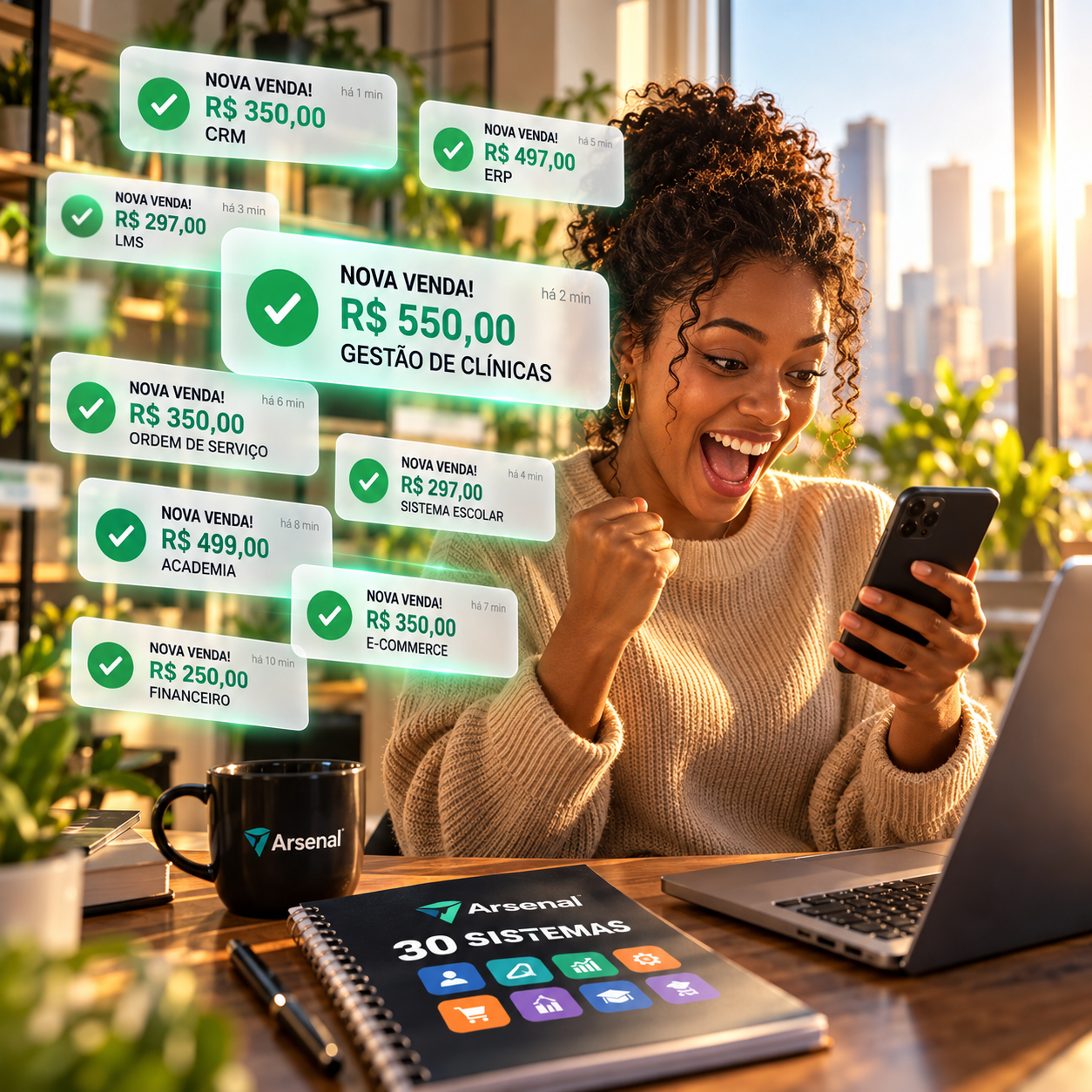 Criativo comercial de organizacao de vendas com IA